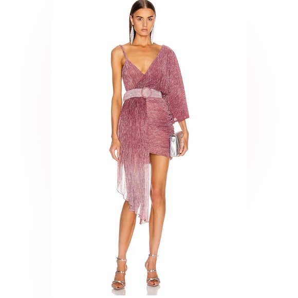 PatBO Metallic Ombré one-shoulder belted mini dress. - Picture 2 of 5